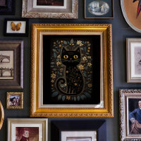 Cute Black Cat Folk Art Style Imprimer Téléchargea