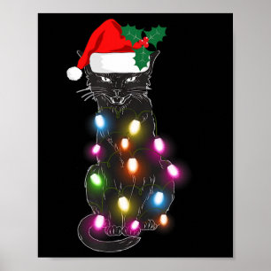 Poster Cute Black Cat Noël Light Amusant Amoureux des cha