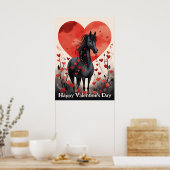 Poster Cute Black Horse et Coeurs Heureuse Sainte-Valenti (Cuisine)