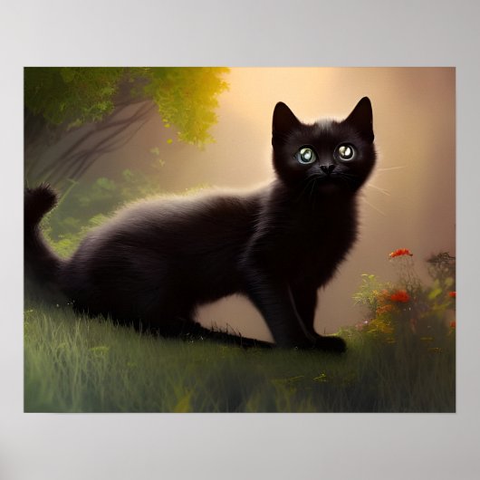 Poster Cute Black Kitten AI Style photo (Devant)