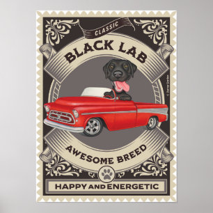 Poster Cute Black Lab en Camion Vintage Red Pickup