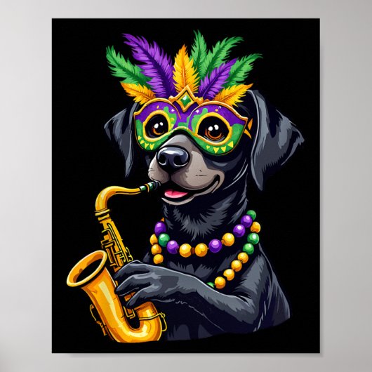 Poster Cute Black Labrador Retriever Jouer Saxophone Ma (Devant)