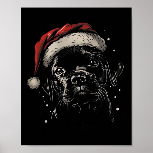 Poster Cute Black Puppy Lab Santa Hat Xmas Chien Labrador (Devant)