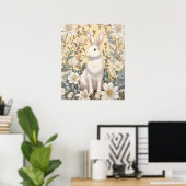 Poster Cute Blanc Bunny Pastel Jaune Floral (Bureau à domicile)