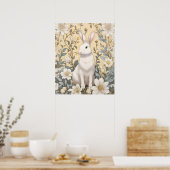 Poster Cute Blanc Bunny Pastel Jaune Floral (Cuisine)