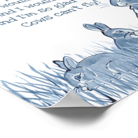 Poster Cute Bleu et Blanc Lapin Lapin Nourriture Rhyme En (Coin)