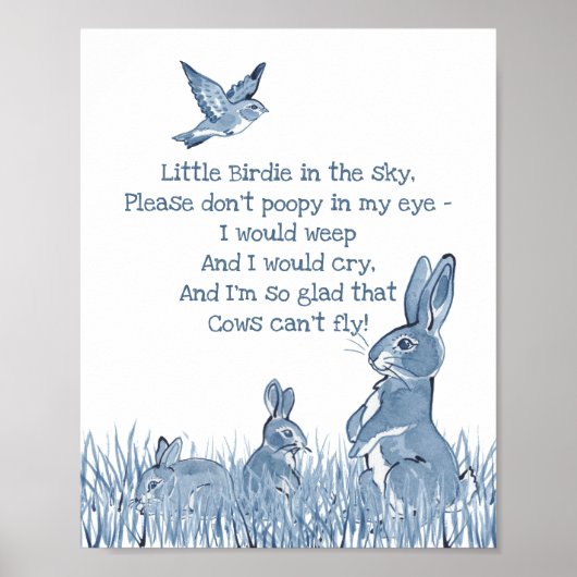 Poster Cute Bleu et Blanc Lapin Lapin Nourriture Rhyme En (Devant)