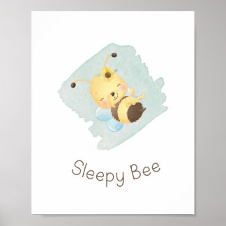 Poster Cute Bleu/Jaune Dormant Bee Nursery Art Mur