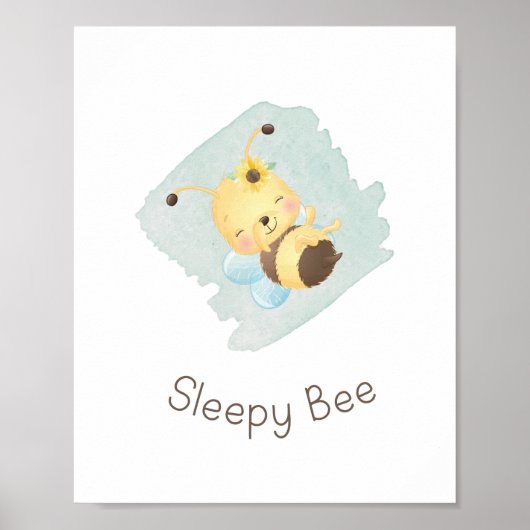 Poster Cute Bleu/Jaune Dormant Bee Nursery Art Mur (Devant)