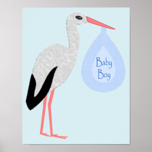 Poster Cute Blue Baby Boy Stork