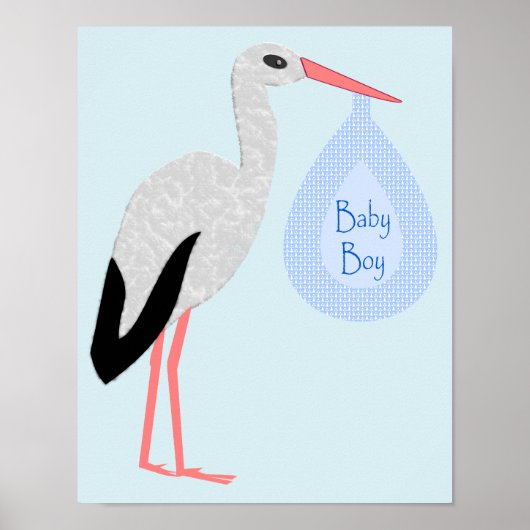 Poster Cute Blue Baby Boy Stork (Devant)