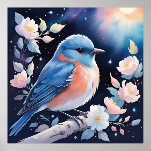 Poster Cute blue bird illustration (Devant)