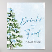 Poster Cute Blue Bows Christmas Tree Food and Drinks (Devant)