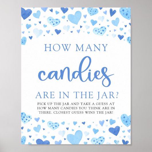 Poster Cute Blue Hearts Valentine Combien de Candies Jeux (Devant)