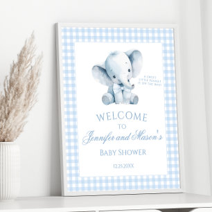 Poster Cute Blue Little Elephant En vichy Baby Boy Douche