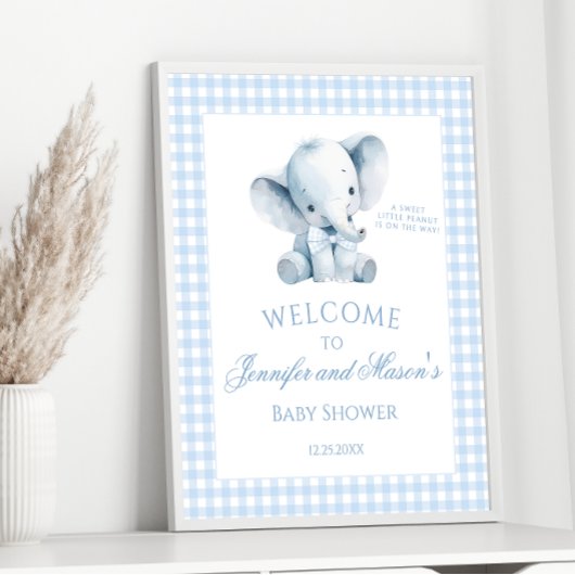 Poster Cute Blue Little Elephant En vichy Baby Boy Douche