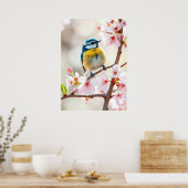 Poster Cute Blue Tit Bird on Spring Blooming Apple Tree   (Cuisine)