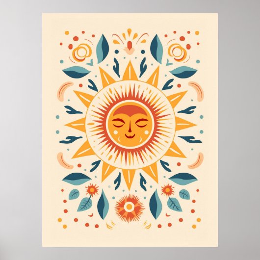Poster Cute Boho Vintage Retro Soleil céleste (Devant)