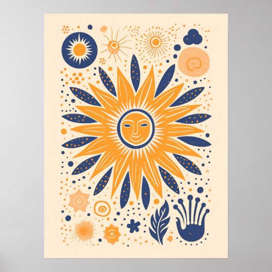 Poster Cute Boho Vintage Retro Soleil céleste (Devant)