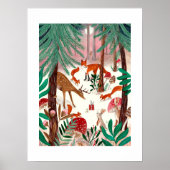Poster Cute Bois Animaux Rose Forêt de Noël (Devant)