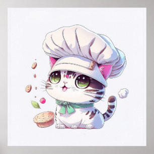 Poster Cute boulangère Chef Chat Kitten avec pain  