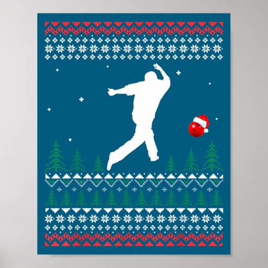 Poster Cute Bowling Player Santa Claus Hat Ugly Christmas (Devant)