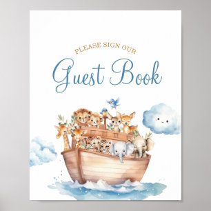 Poster Cute Boy Noah's Ark Baby shower livre d'hôtes