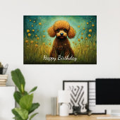 Poster Cute Brown Poodle Flower Meadow (Bureau à domicile)
