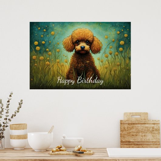 Poster Cute Brown Poodle Flower Meadow (Cuisine)