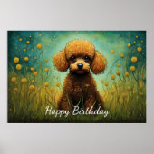 Poster Cute Brown Poodle Flower Meadow (Devant)