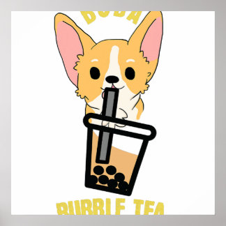 Poster Cute Bubble Thé Boba Milk Thé Anime Corgi I Lote