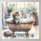 Poster Cute Bubbly Kitten Temps de bain (Devant)