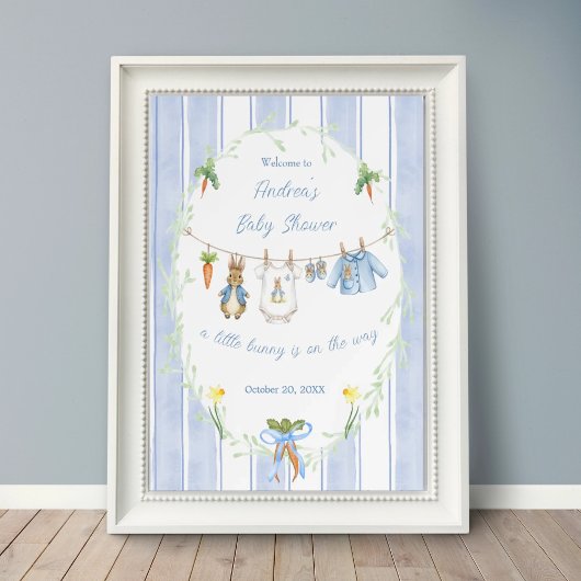 Poster Cute Bunny Boy Clothesline Baby Shower Welcome