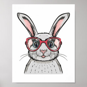 Poster Cute Bunny Porte des lunettes roses Pâques