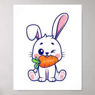 Poster Cute Bunny Visage Floral Lunettes de tête Happy Es