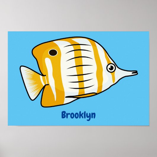 Poster Cute butterfly fish cartoon illustration (Devant)