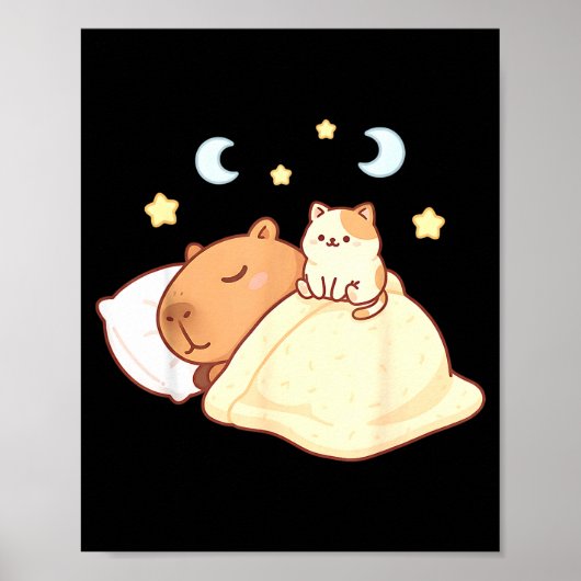 Poster Cute Capybara Kawaii Sleep Pajamas Sleepybara Cat  (Devant)