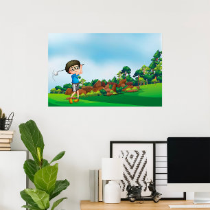 Poster Cute Cartoon Boy Golf Fun Golf Amusant Golf Lover 