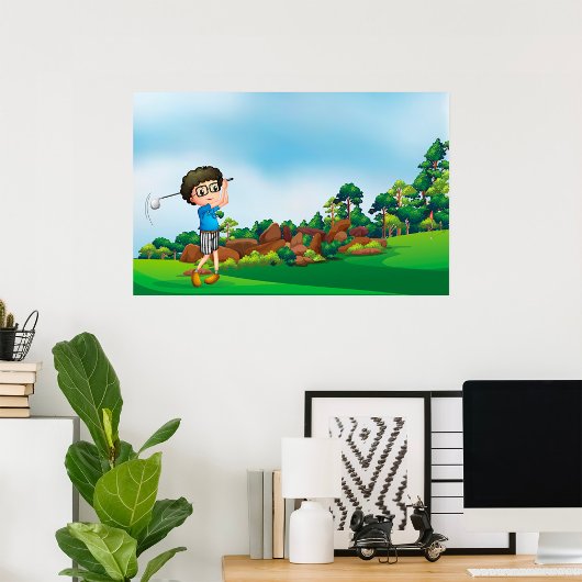 Poster Cute Cartoon Boy Golf Fun Golf Amusant Golf Lover 