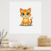 Poster **Cute Cartoon Cat – Adorable Kitty Illustration** (Cuisine)