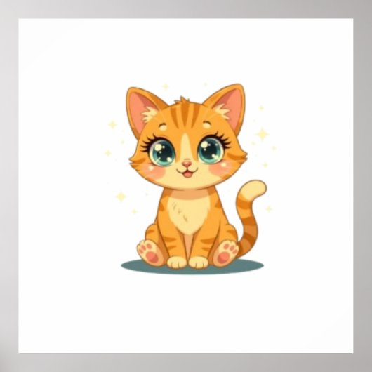 Poster **Cute Cartoon Cat – Adorable Kitty Illustration** (Devant)