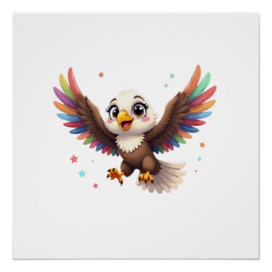 Poster Cute Cartoon Eagle Flying – Friendly Vector Art (Devant)