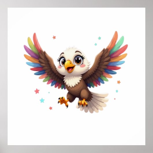 Poster Cute Cartoon Eagle Flying – Friendly Vector Art (Devant)