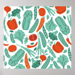 Poster Cute Cartoon Food : Motif de légumes vibrants