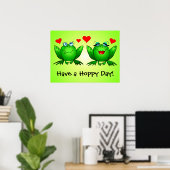 Poster Cute Cartoon Frogs Have a Hoppy Day Green (Bureau à domicile)