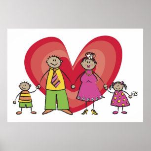 Poster Cute Cartoon Fun Happy Family Love Heart Valentine