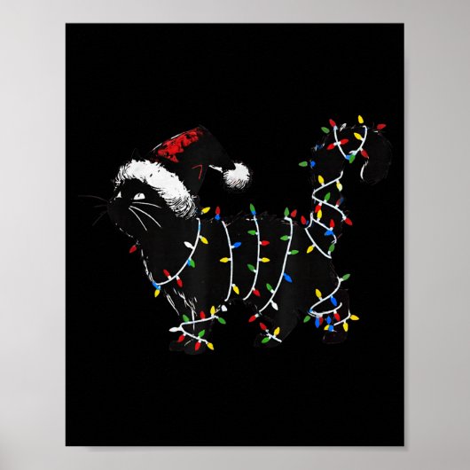 Poster Cute Cat Christmas Tree Lights Funny Santa Kitten  (Devant)
