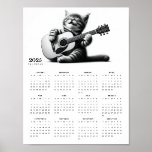 Poster Cute Cat Guitariste Portant une Écharpe Calendrier