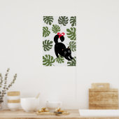 Poster Cute Cat With Bow Monstera Leaves (Cuisine)