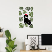 Poster Cute Cat With Bow Monstera Leaves (Bureau à domicile)